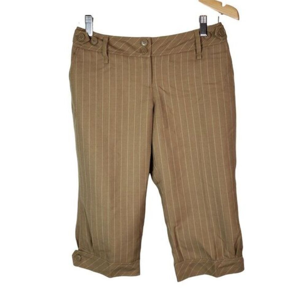 Ann Taylor Loft Marisa Cropped Pant Dress Brown Wool Blend Size 2P Striped